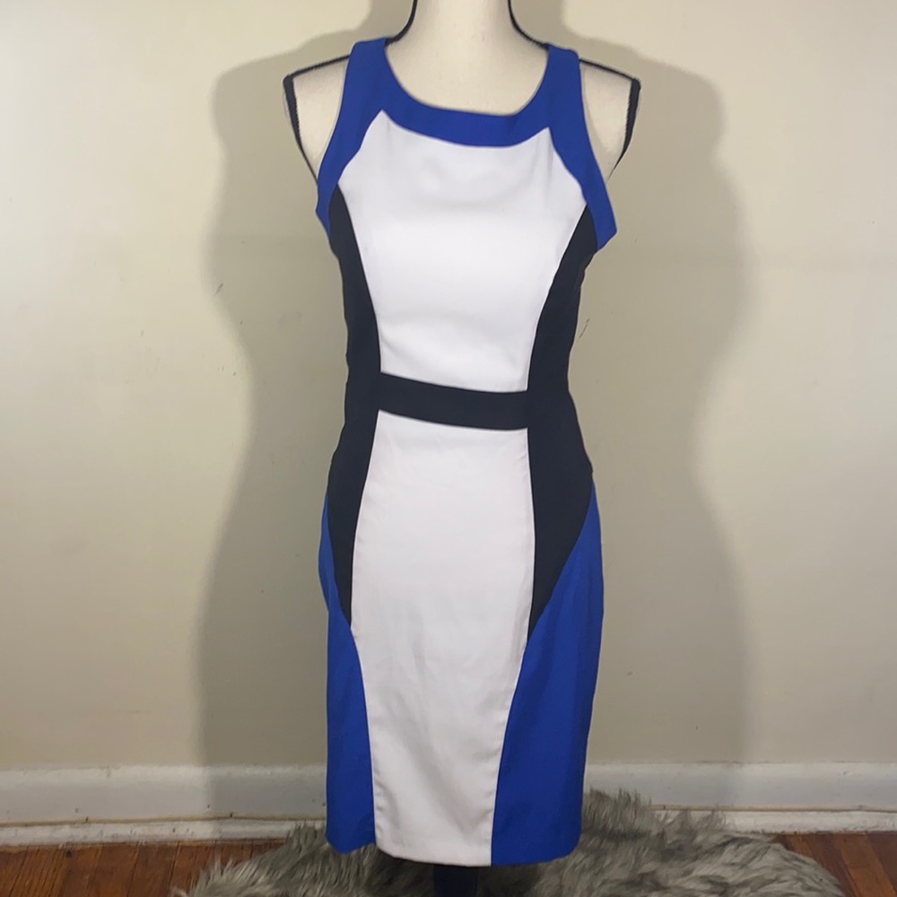 Pre loved women’s XOXO black white and blue dress. Size 7/8